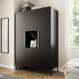 Dulap pentru haine ELTAP, Lanzzi, 135x60x200 cm, MDF laminat, negru/auriu imagine