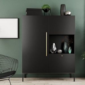 Dulap multifunctional ELTAP, Lanzzi, 120x40x150 cm, MDF laminat, negru/auriu imagine