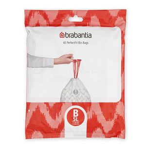 Set 40 saci de gunoi, Brabantia, PerfectFit, marimea B, 5 L, nailon, alb imagine