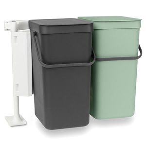 Cos de gunoi incorporat, Brabantia, Sort&Go, 2x16 L, 37x52x43 cm, polipropilena, gri inchis/verde jad imagine