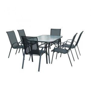 Set mobilier de gradina Fiesta, Heinner, 7 piese, otel/sticla, negru imagine