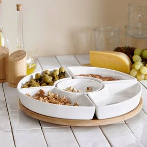 Platou servire Fincan, Homla, 30 cm, portelan/bambus, alb/natur imagine