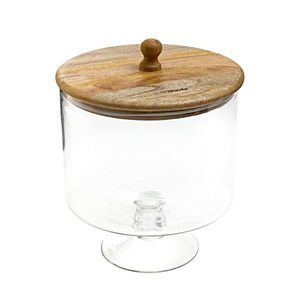 Bol pentru servire cu capac Wood Colony, Homla, 18x24 cm, sticla/lemn, transparent/natur imagine