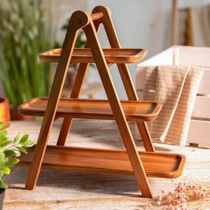 Platou servire cu 3 etaje Mooka, Homla, 39.5x38.5 cm, lemn, natur imagine