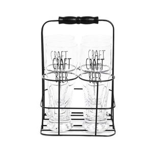 Set 4 pahare bere cu suport Raya, Homla, 400 ml, sticla/metal, transparent/negru imagine