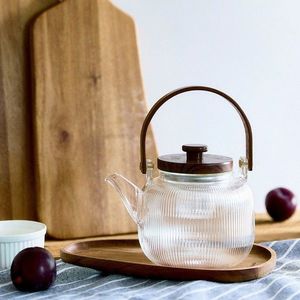 Ceainic Elsie, Homla, 880 ml, sticla/lemn, transparent/maro imagine