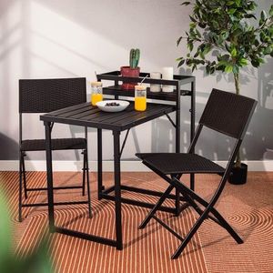 Set mobilier gradina/terasa 3 piese Nunav, Homla, 45x46x80 cm / 84x59x84 cm, metal/polipropilena, negru imagine