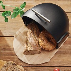 Cutie pentru paine Darvin, Homla, 37x26x22 cm, plastic/bambus, negru/natur imagine