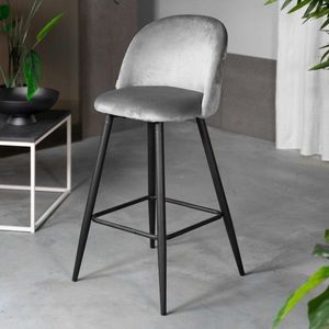Scaun de bar Inu, Homla, 48x43x99 cm, MDF/metal/catifea din poliester, gri imagine