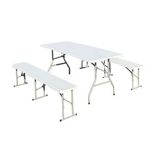 Set camping/picnic Heinner, 180x70x74 cm/182x28x43 cm, pliabil, otel/HDPE plastic, alb imagine