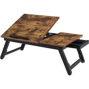 Masuta pentru laptop, Songmics, inaltime ajustabila, 55 x 35 x 23 cm, MDF/bambus, maro rustic imagine