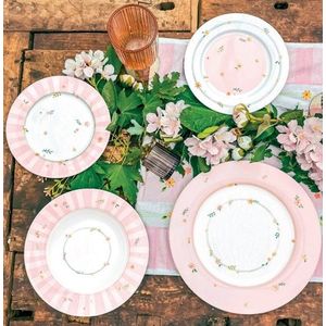 Serviciu de masa 18 piese, Brandani, Polline Pink, portelan New Bone China imagine