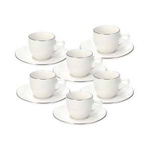 Set 6 cesti de cafea cu farfurie Madison Fascetta Platino, Tognana, 90 ml, portelan, alb imagine