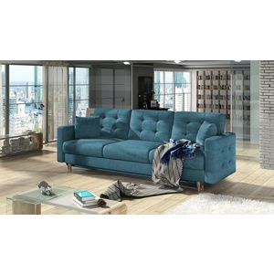 Canapea extensibila 3 locuri ELTAP, Ask05, Asgard, 233x92x93 cm, lemn/poliester, albastru imagine