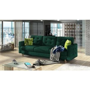Canapea extensibila 3 locuri ELTAP, Ask06, Asgard, 233x92x93 cm, lemn/poliester, verde imagine