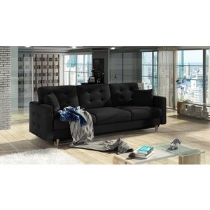 Canapea extensibila 3 locuri ELTAP, Ask07, Asgard, 233x92x93 cm, lemn/poliester, negru imagine