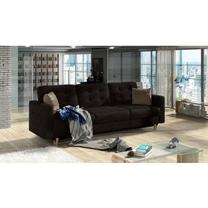 Canapea extensibila 3 locuri ELTAP, Ask12, Asgard, 233x92x93 cm, lemn/poliester, maro inchis imagine