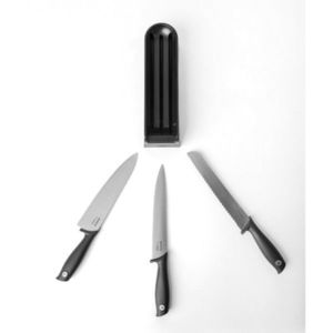 Set 3 cutite cu suport, Brabantia, Tasty+, 35.5x9x6.3 cm, plastic/otel, gri inchis imagine