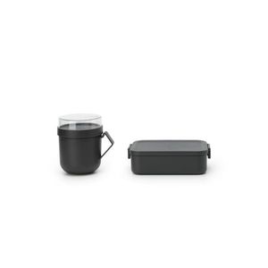 Set caserola pranz si bol supa 2 piese, Brabantia, Make&Take, 1.1 L, 600 ml, plastic, gri inchis imagine