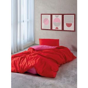 Lenjerie de pat pentru o persoana, Sage - Red, Fuchsia, Cozy Home, Bumbac Ranforce imagine