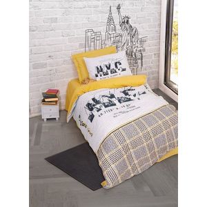 Lenjerie de pat pentru o persoana Young, Worldwide - Mustard v2, Cotton Box, Bumbac Ranforce imagine