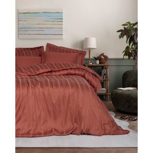 Set cuvertura matlasata dubla Bamboo, Bamboo Stripe - Tile Red, Cotton Box, 60% bumbac satinat/40% bambus imagine