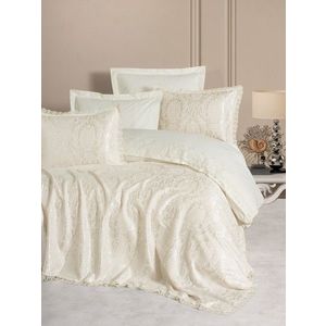 Set lenjerie de pat si cuvertura dubla Ranforce, Silva - Cream, Cotton Box, Bumbac imagine