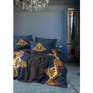 Lenjerie de pat dubla, Tutsu - Dark Blue, Cotton Box, Bumbac Satinat imagine