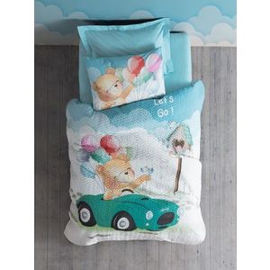 Set cuvertura de pat pentru o persoana Ranforce Young, Buddy - Blue, Cotton Box, Bumbac imagine