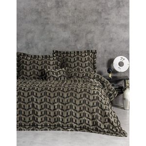 Set cuvertura de pat dubla 3 piese, Bertha - Anthracite, Cotton Box, Poliester imagine