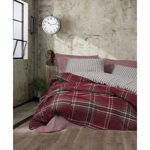 Lenjerie de pat pentru o persoana, Pledd - Claret Red, Cotton Box, 50% bumbac / 50% poliester imagine