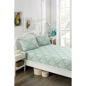 Set de pat dublu (cearceaf cu elastic si perne) 3 piese, Post - Water Green, Eponj Home, 65% bumbac/35% poliester imagine