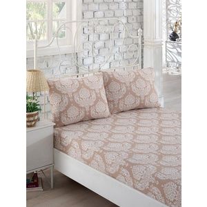 Set de pat dublu (cearceaf cu elastic si perne) 3 piese, Post - Brown, Eponj Home, 65% bumbac/35% poliester imagine