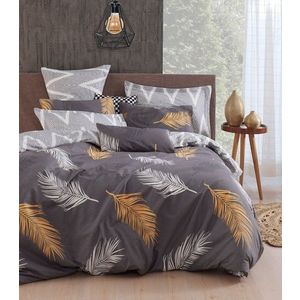 Lenjerie de pat dubla 3 piese, Olivia - Gold, Grey vPoly, Eponj Home, 65% bumbac/35% poliester imagine