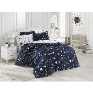 Lenjerie de pat pentru o persoana, Halley - Dark Blue, EnLora Home, 65% bumbac/35% poliester imagine