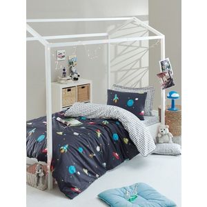 Lenjerie de pat pentru o persoana, Uzay - Dark Blue, Eponj Home, 65% bumbac/35% poliester imagine