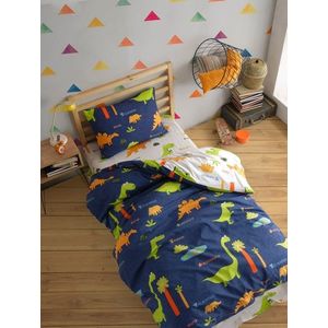 Lenjerie de pat pentru o persoana, Dinolar - Dark Blue, Eponj Home, 65% bumbac/35% poliester imagine