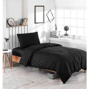Lenjerie de pat pentru o persoana, Düzboya - Black, Eponj Home, 65% bumbac/35% poliester imagine
