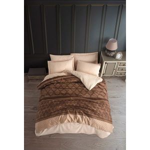 Lenjerie de pat dubla, Creative - Brown, EnLora Home, 65% bumbac/35% poliester imagine