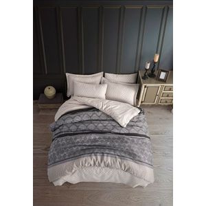 Lenjerie de pat dubla 3 piese, Creative - Grey, EnLora Home, 65% bumbac/35% poliester imagine