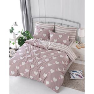 Lenjerie de pat dubla 3 piese, Herz - Dusty Rose, Eponj Home, 65% bumbac/35% poliester imagine