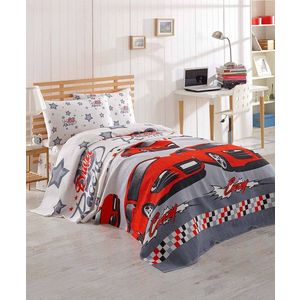 Set cuvertura pique Single, Crazy - Red, EnLora Home, Bumbac imagine