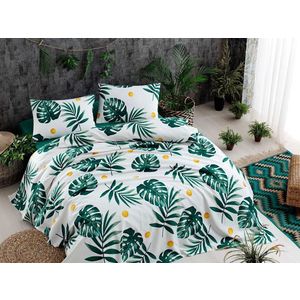 Set cuvertura pique dubla, Monstera - Green, Eponj Home, Bumbac imagine