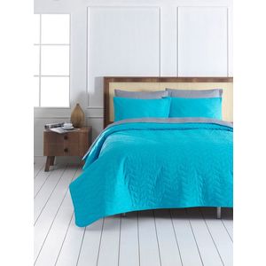 Set cuvertura de pat dubla 3 piese, MaxiColor - Turquoise, Grey, Acasă EnLora, 65% bumbac/35% poliester imagine