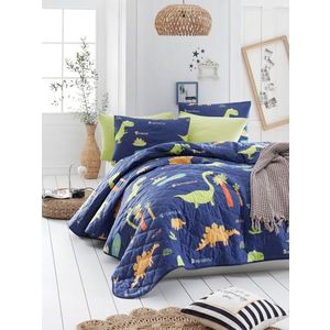 Set cuvertura de pat dubla 3 piese, Dinolar - Dark Blue, Eponj Home, 65% bumbac/35% poliester imagine