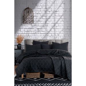Set cuvertura de pat dubla 3 piese, Solid - Black, Eponj Home, 65% bumbac/35% poliester imagine