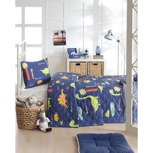 Set cuvertura Single 160x220 cm, 2 piese, Dinolar - Dark Blue, Eponj Home, 65% bumbac/35% poliester imagine
