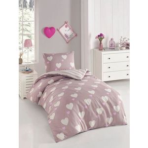 Lenjerie de pat pentru o persoana 2 piese, Herz - Dusty Rose, Eponj Home, 65% bumbac/35% poliester imagine