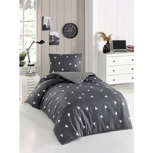 Lenjerie de pat pentru o persoana 2 piese, Üçgen - Grey, Eponj Home, 65% bumbac/35% poliester imagine