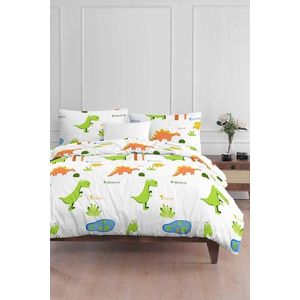 Lenjerie de pat pentru o persoana 2 piese, Dinolar - White, Eponj Home, 65% bumbac/35% poliester imagine